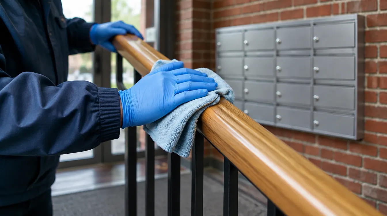 Handlauf und Briefkastenanlage im Hauseingang eines Mehrfamilienhauses bei der Hausflurreinigung